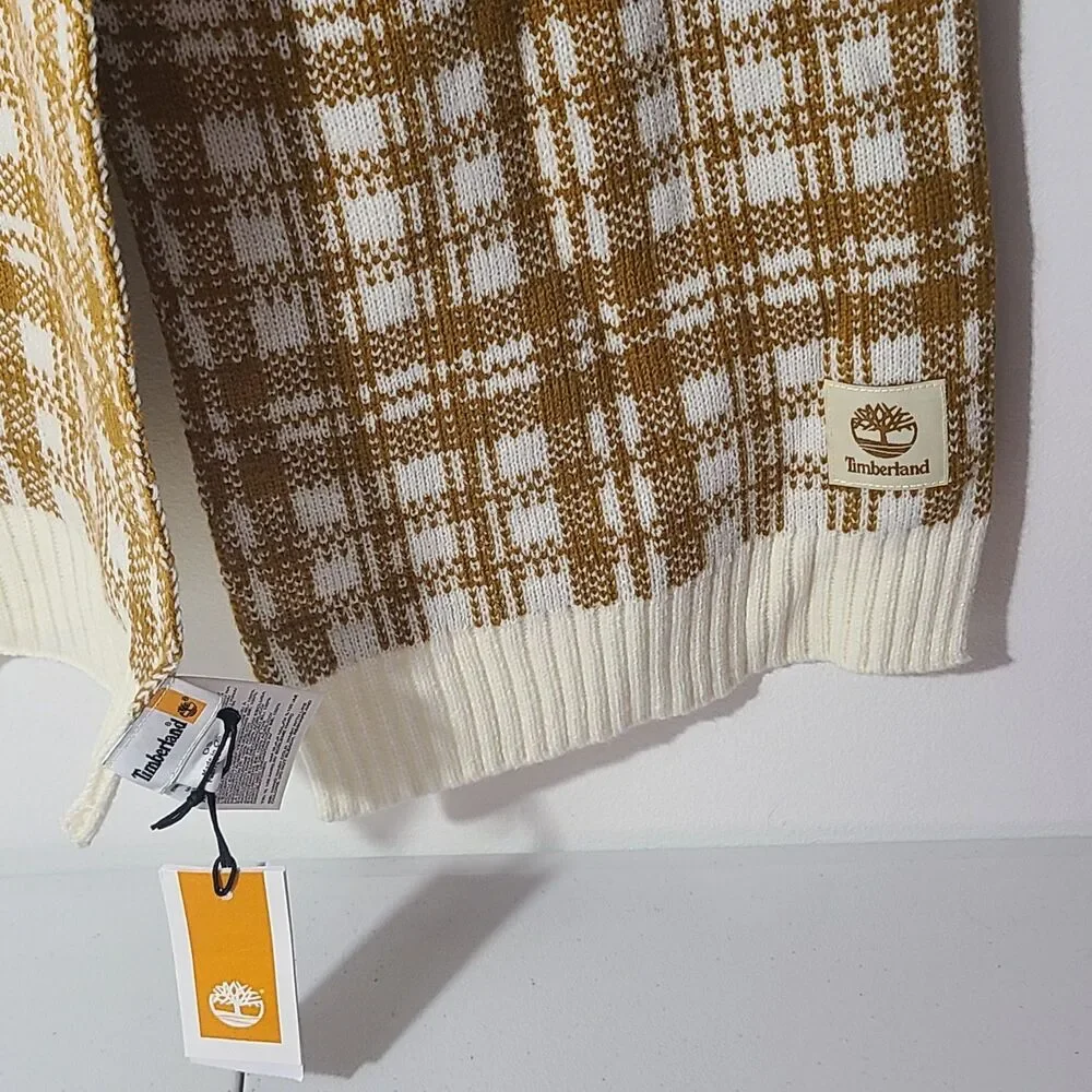 Timberland Retro Plaid Scarf Brown Ivory Ribbed Edge Comfy Warm Soft New Nwt $60